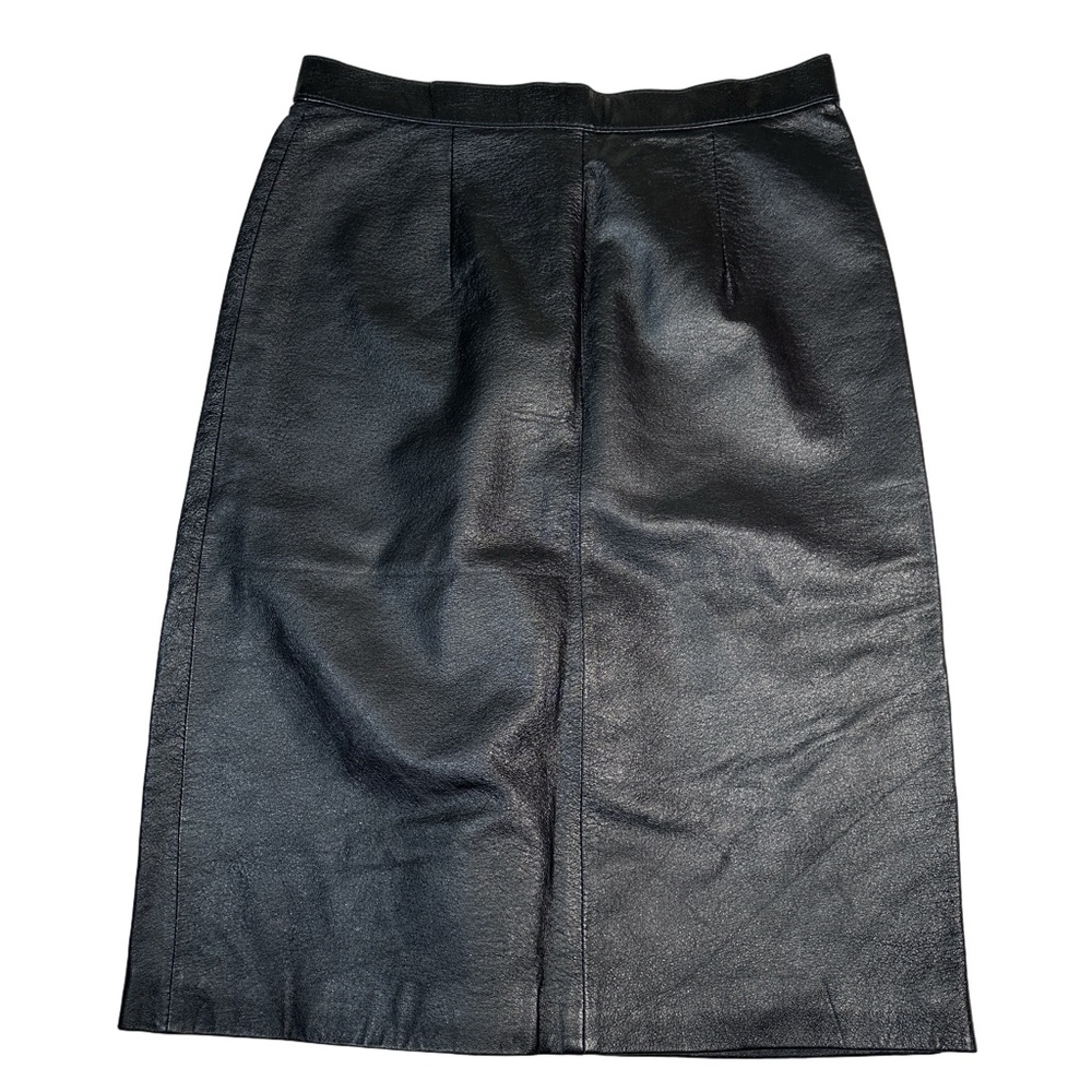 Black Leather fitted pencil Skirt vintage 90s midi